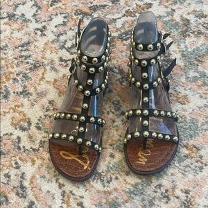 Sam Edelman Gold Studded Leather Black Gladiator Sandals